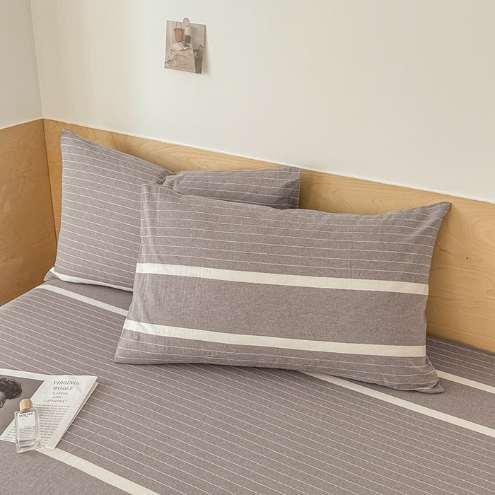 91家纺网 家纺一手货源 找家纺 晓时候 2025新款100%全棉色织水洗棉床笠全棉床笠纯棉床笠 灰细条