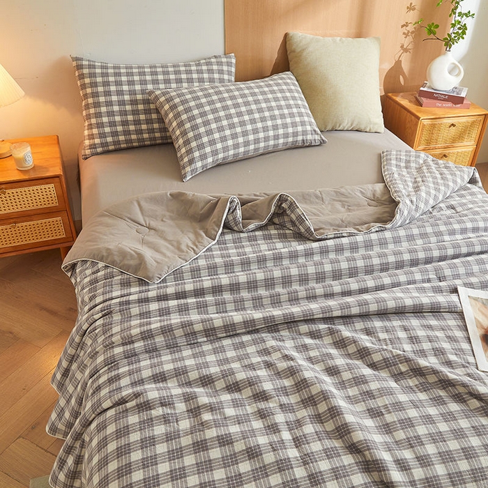 91家纺网 家纺一手货源 找家纺 金喜2025 新款全棉色织水洗棉夏被夏凉被夏天薄被子-羽丝棉单夏被系列 澳白灰