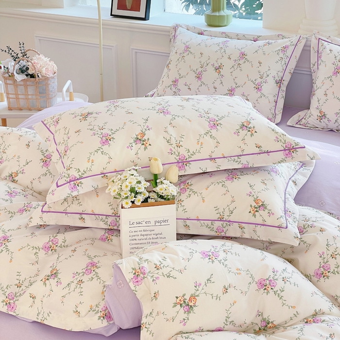 91家纺网 家纺一手货源 找家纺 铭博家纺 新款直播爆款网红全棉四件套13070印花吊边一字绣纯棉被套工艺款 花汐