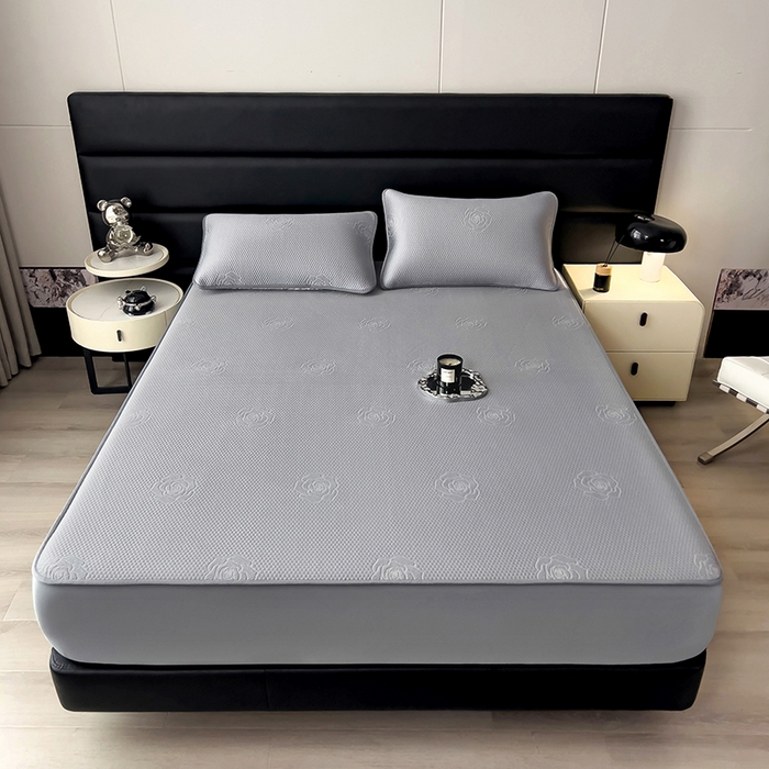 91家纺网 家纺一手货源 找家纺 欧邦 2025新款A类3D提花冰豆豆床笠款凉席 床笠款-高级灰