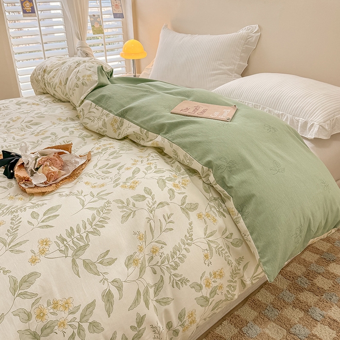 91家纺网 家纺一手货源 找家纺 绵庭家纺 2025新款12868全棉套件单品系列二单被套 叶伴花开