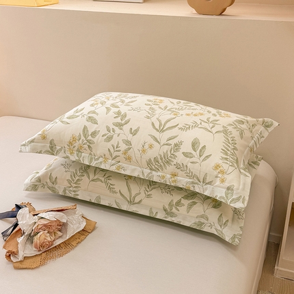 绵庭家纺 2025新款12868全棉套件单品系列二单枕套 叶伴花开