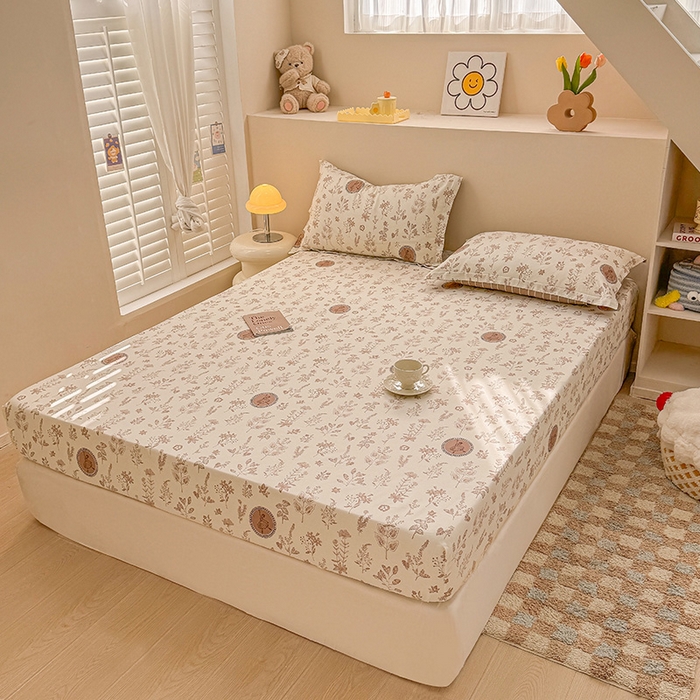 91家纺网 家纺一手货源 找家纺 2025新款12868全棉套件单品系列二单床笠 烟染秋色