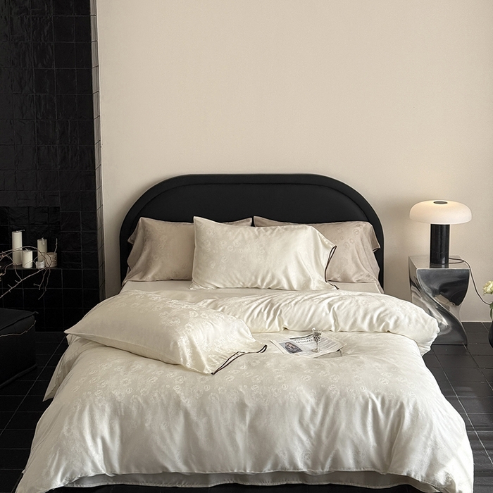 91家纺网 家纺一手货源 找家纺 （总）鹿班家居 2025夏季60S莱赛尔提花系列漫月白茶四件套【标准会员-20】