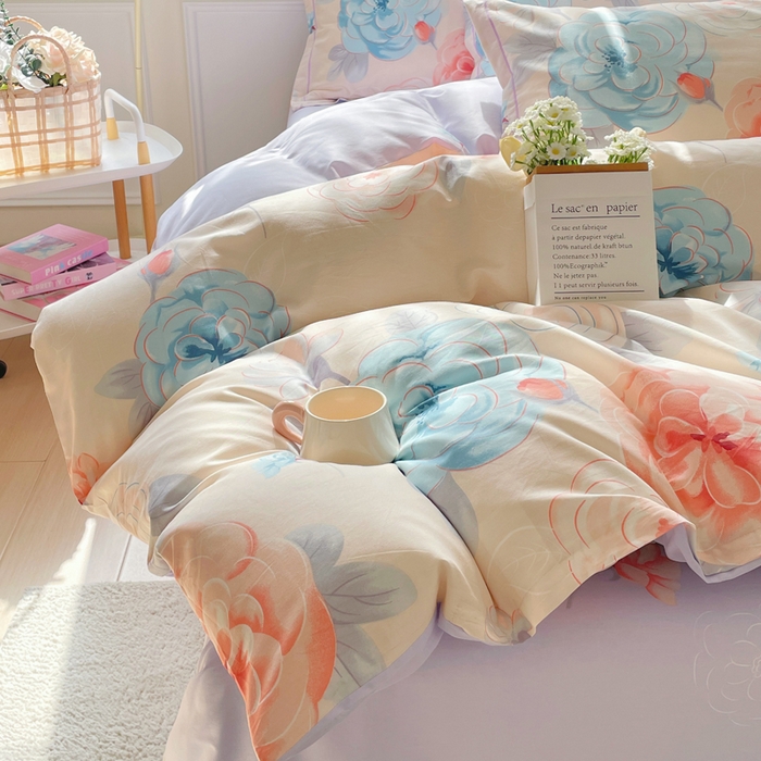 91家纺网 家纺一手货源 找家纺 铭博家纺 新款直播爆款网红全棉四件套13070印花吊边一字绣纯棉被套工艺款 沐颜