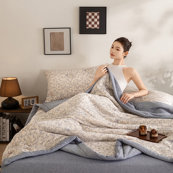 91家纺网 家纺一手货源 找家纺 吾诺 2025新建全棉印花泡泡双层纱大豆夏被子被芯全棉夏被四件套夏凉被空调被 丽芙