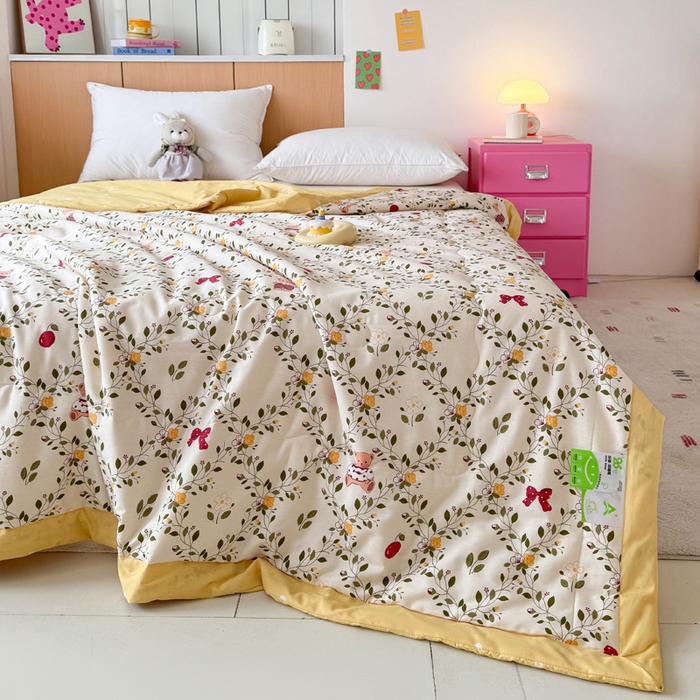 91家纺网 家纺一手货源 找家纺 宜梦家居【需要买家秀请联系老板】 2025新款双面纯棉夏被夏凉被系列 蝴蝶小熊