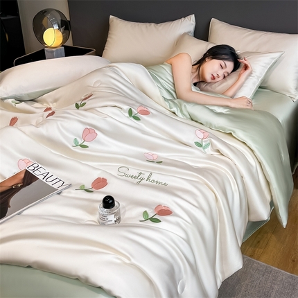 91家纺网 家纺一手货源 找家纺 （总）云棉坊2025新款水洗冰丝夏被四件套-满绣系列