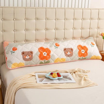 云玲时尚 2025新款三防磨毛防水夹棉双人长枕套 花朵小熊