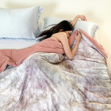 2025新款仿色织提花数码印花轻奢风水洗棉夏被 春纱-黄