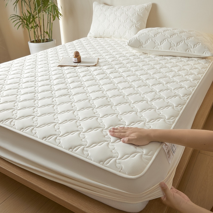 91家纺网 家纺一手货源 找家纺 雪云美2025新款全棉夹棉床笠13372斜纹A类纯棉床罩可定制尺寸-风车款 风车-富贵白