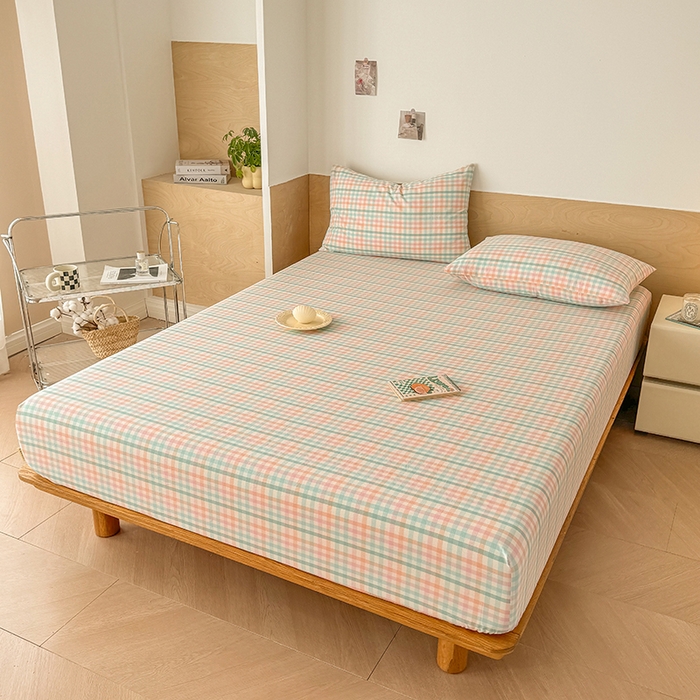 91家纺网 家纺一手货源 找家纺 晓时候 2025新款100%全棉色织水洗棉床笠全棉床笠纯棉床笠 冰淇淋格