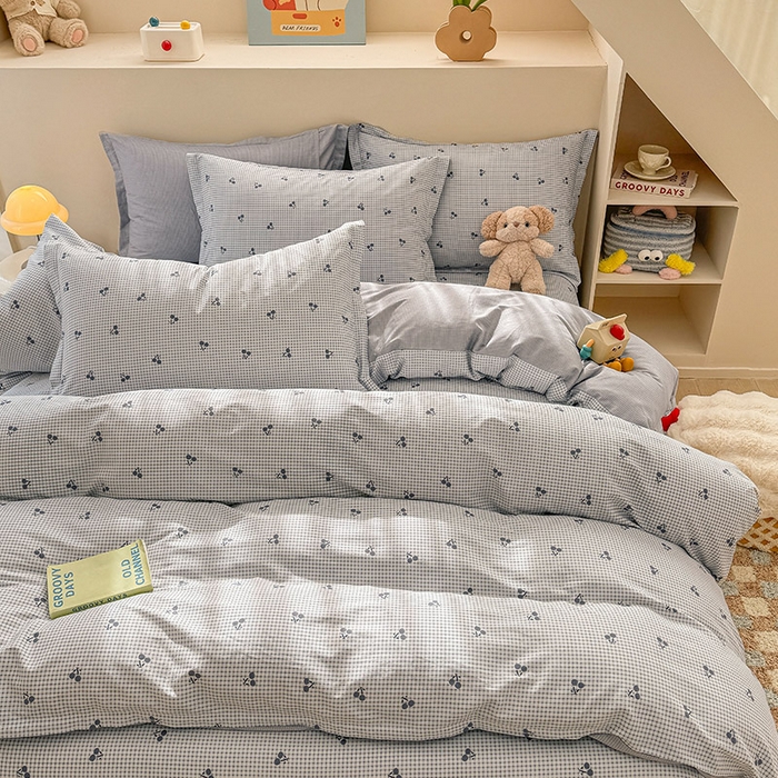 91家纺网 家纺一手货源 找家纺 绵庭家纺 2025新款12868全棉套件单品系列二四件套 樱姿-灰