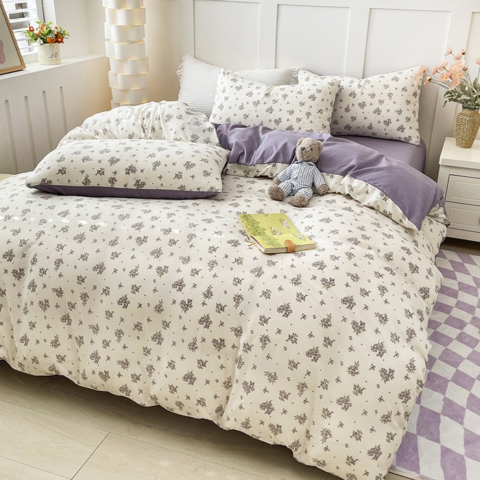 91家纺网 家纺一手货源 找家纺 汣沐生活 2025新款针织棉印花款四件套 紫薇风铃