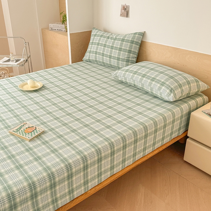 91家纺网 家纺一手货源 找家纺 晓时候 2025新款100%全棉色织水洗棉床笠全棉床笠纯棉床笠 光年绿