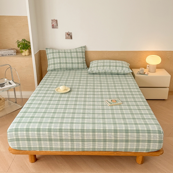 91家纺网 家纺一手货源 找家纺 晓时候 2025新款100%全棉色织水洗棉床笠全棉床笠纯棉床笠 光年绿