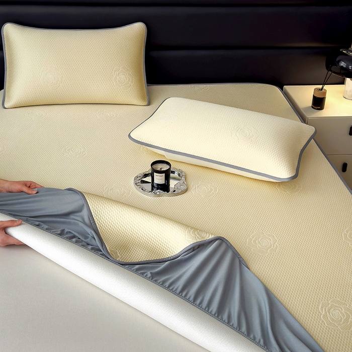 91家纺网 家纺一手货源 找家纺 欧邦 2025新款A类3D提花冰豆豆床笠款凉席 床笠款-柠檬黄