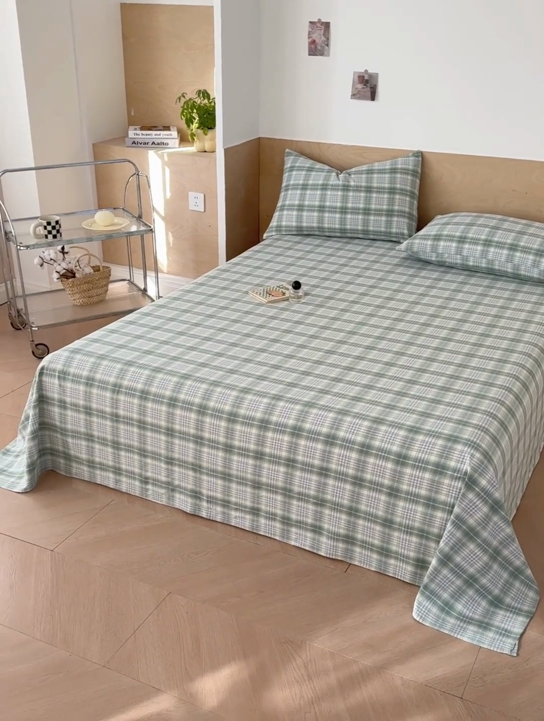 91家纺网 家纺一手货源 找家纺 晓时候 2025新款100%全棉色织水洗棉床单全棉床单纯棉床单 光年绿