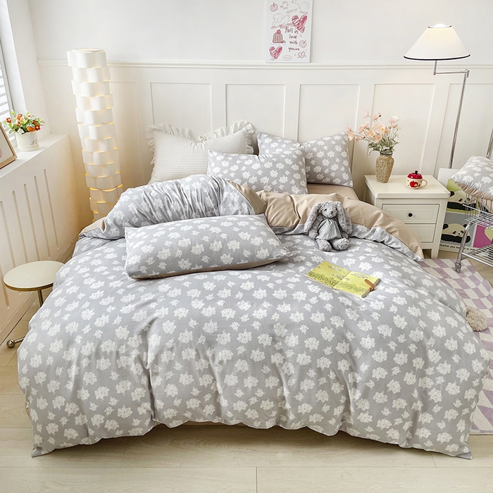 91家纺网 家纺一手货源 找家纺 汣沐生活 2025新款针织棉印花款四件套 时宜-咖