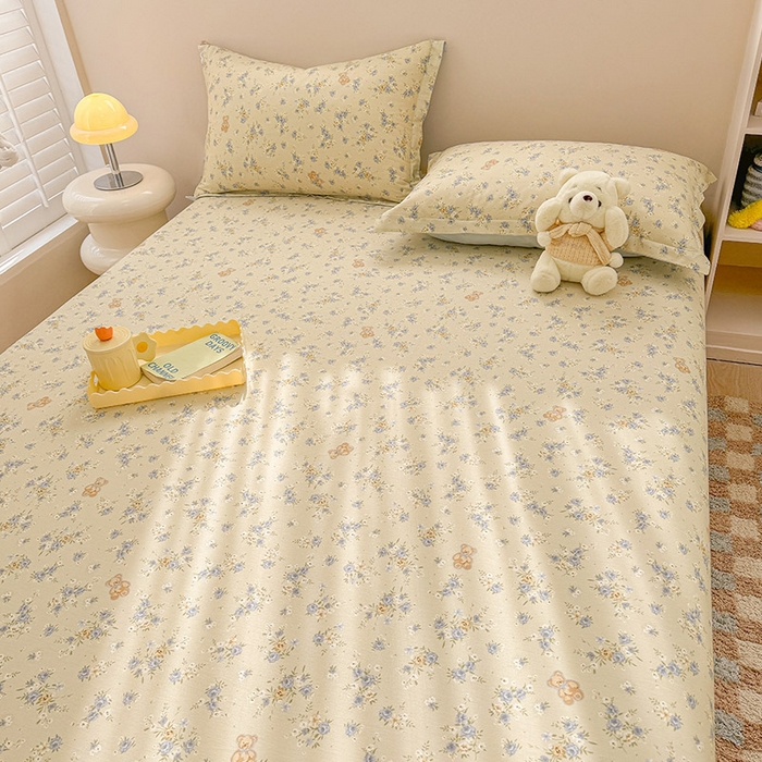 91家纺网 家纺一手货源 找家纺 2025新款12868全棉套件单品系列二单床笠 雅园漫游-蓝