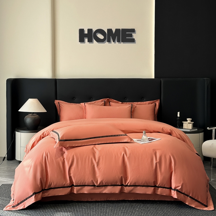 91家纺网 家纺一手货源 找家纺 （总）魅都 2025新款100s长绒棉简约织带轻奢风四件套-罗伊