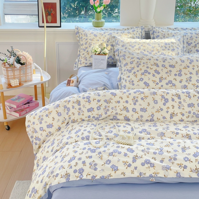 91家纺网 家纺一手货源 找家纺 铭博家纺 新款直播爆款网红全棉四件套13070印花吊边一字绣纯棉被套工艺款 花辰绒影