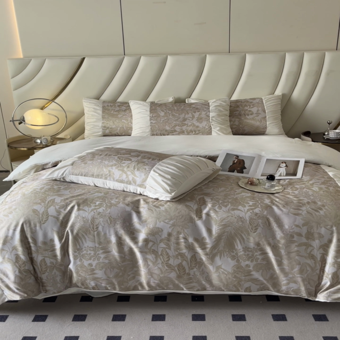 91家纺网 家纺一手货源 找家纺 千希家纺 2025新款120克斜纹水洗棉数码印花拼接荷叶边工艺款四件套 薄荷少女-绿