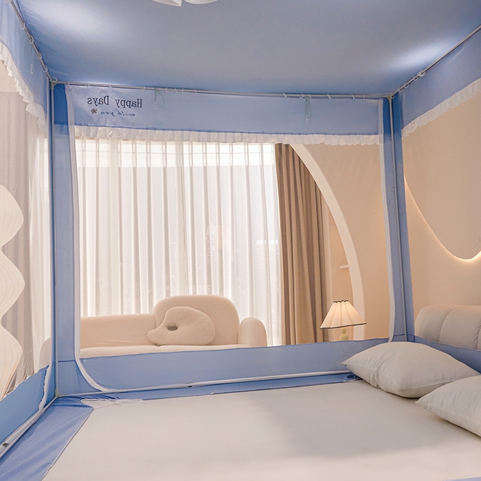 91家纺网 家纺一手货源 找家纺 锦逸家居 2025新款坐床式防摔遮光蚊帐 花开烂漫-遮光