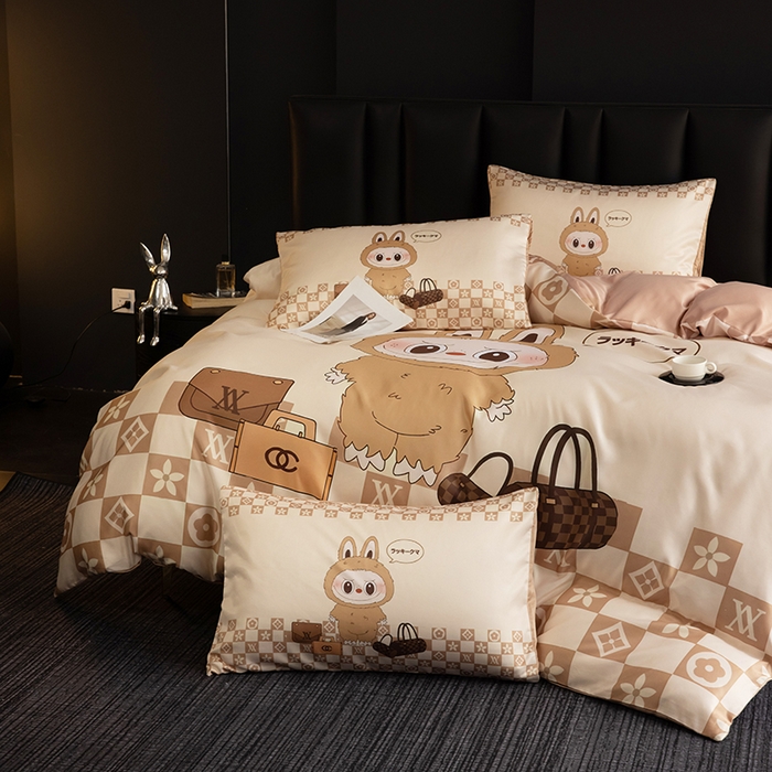 91家纺网 家纺一手货源 找家纺 2025新款水洗真丝数码印花四件套 卡夫兔