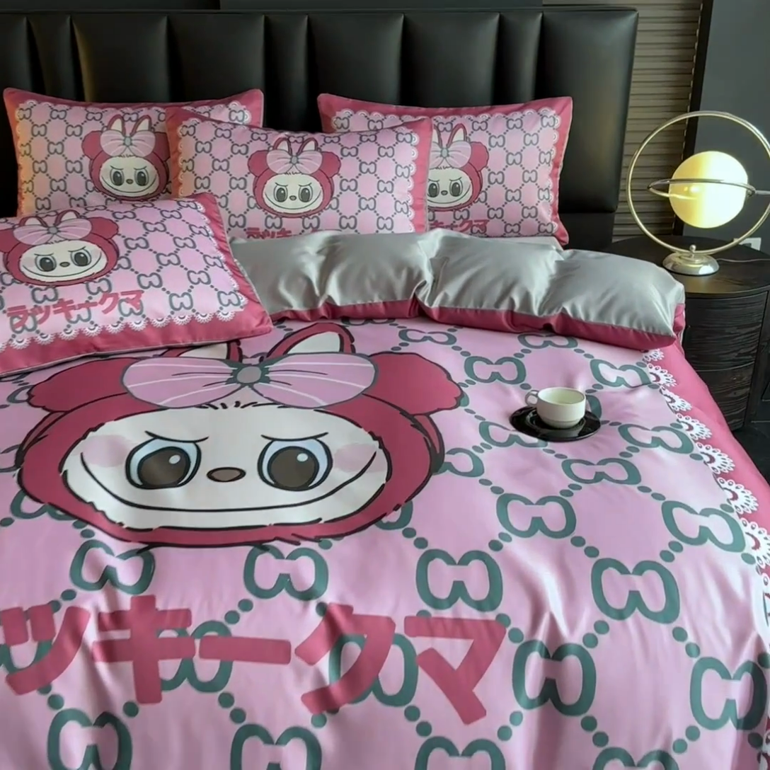 91家纺网 家纺一手货源 找家纺 2025新款水洗真丝数码印花四件套 CC兔