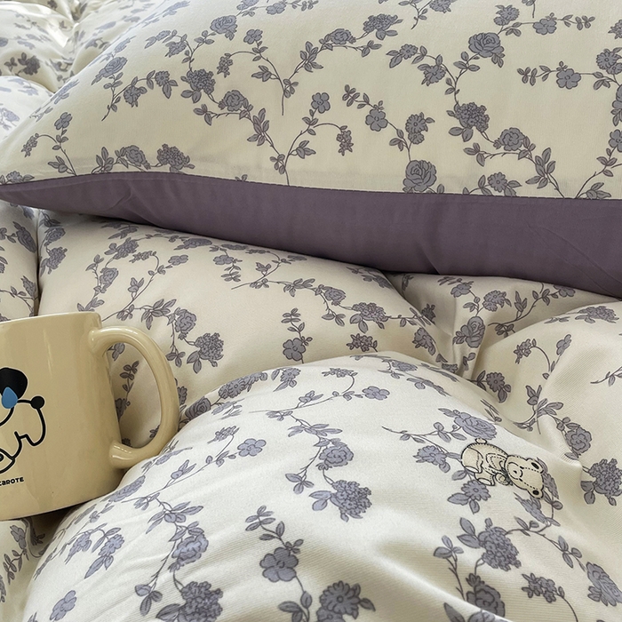 91家纺网 家纺一手货源 找家纺 汣沐生活 2025新款针织棉印花款四件套 梦栀子