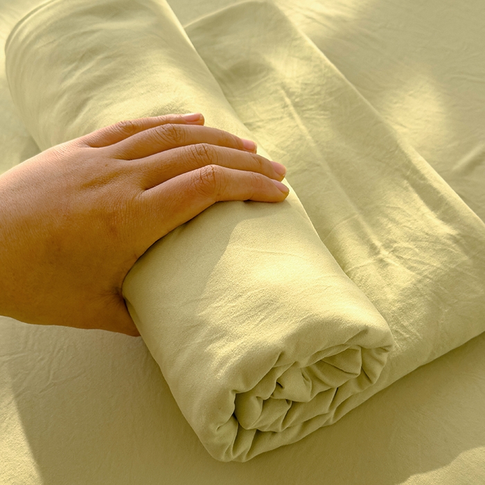 91家纺网 家纺一手货源 找家纺 曼谷家纺 2025新款软糯毛巾绣水洗棉床单床笠枕套纯色床单床笠枕套单品 水洗-豆绿