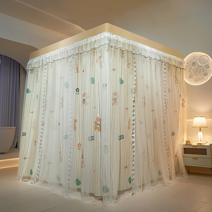 91家纺网 家纺一手货源 找家纺 锦逸家居 2025新款四季款三开门落地床幔蚊帐 幻城-优漫时刻