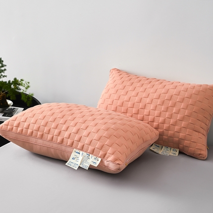 珍贝家纺 2025新款超柔针织纯色小方块羽丝枕枕头枕芯 小方块羽丝枕-橙色48*74cm/只（中枕750g）