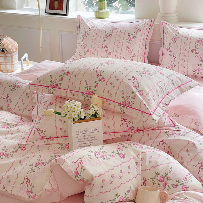 91家纺网 家纺一手货源 找家纺 铭博家纺 新款直播爆款网红全棉四件套13070印花吊边一字绣纯棉被套工艺款 潮汐心语