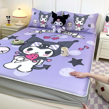 米帛家纺 2025新款大版三丽鸥碳光冰丝软凉席床笠款 圆点酷洛米