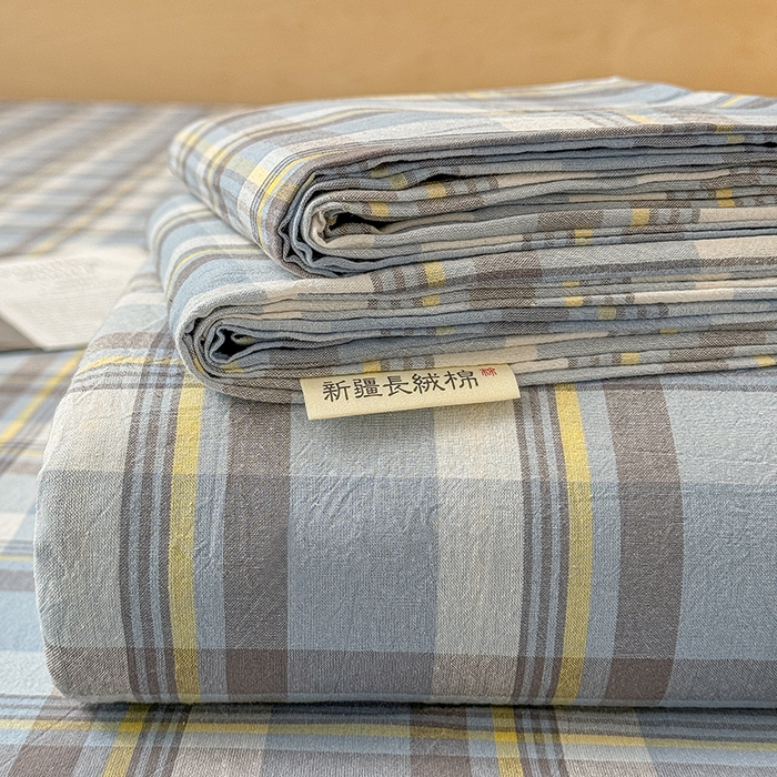 91家纺网 家纺一手货源 找家纺 晓时候 2025新款100%全棉色织水洗棉床单全棉床单纯棉床单 简兮蓝