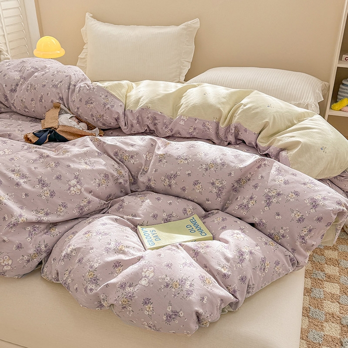 91家纺网 家纺一手货源 找家纺 绵庭家纺 2025新款12868全棉套件单品系列二单被套 雅园漫游-紫