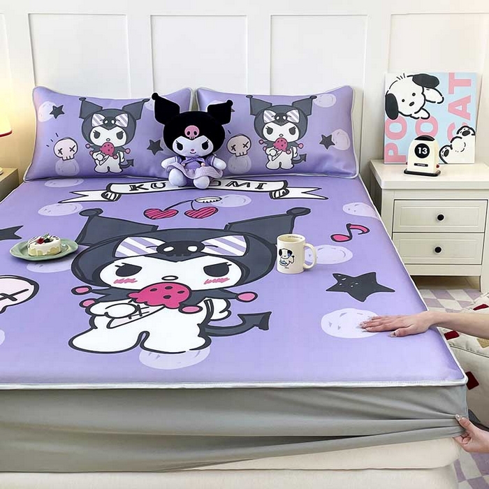 91家纺网 家纺一手货源 找家纺 米帛家纺 2025新款大版三丽鸥碳光冰丝软凉席床笠款 圆点酷洛米