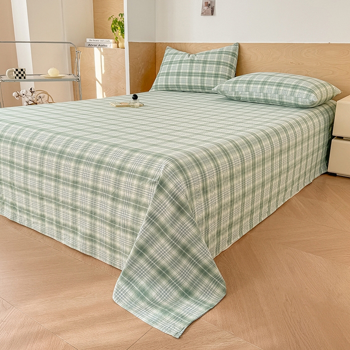 91家纺网 家纺一手货源 找家纺 晓时候 2025新款100%全棉色织水洗棉床单全棉床单纯棉床单 光年绿