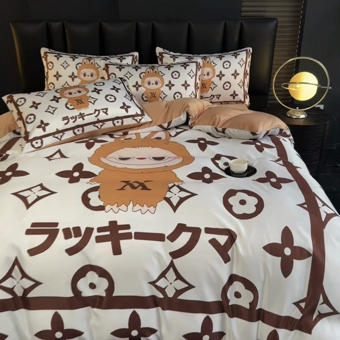 91家纺网 家纺一手货源 找家纺 2025新款水洗真丝数码印花四件套 路易兔