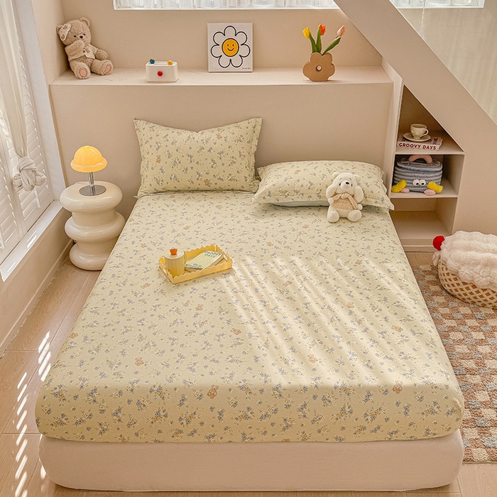 91家纺网 家纺一手货源 找家纺 2025新款12868全棉套件单品系列二单床笠 雅园漫游-蓝