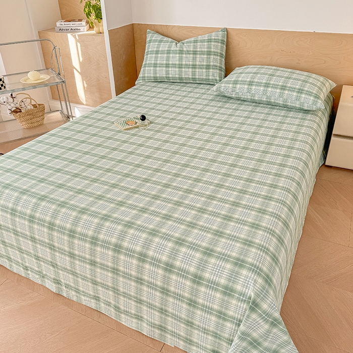 91家纺网 家纺一手货源 找家纺 晓时候 2025新款100%全棉色织水洗棉床单全棉床单纯棉床单 光年绿