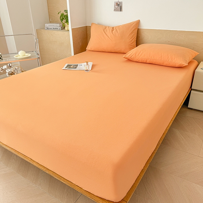 91家纺网 家纺一手货源 找家纺 晓时候 2025新款100%全棉色织水洗棉床笠全棉床笠纯棉床笠 果橙