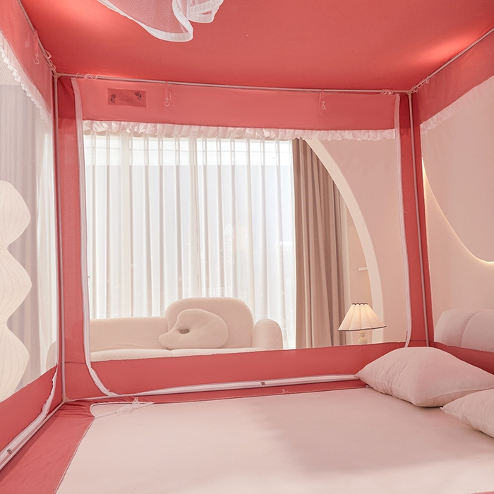 91家纺网 家纺一手货源 找家纺 锦逸家居 2025新款坐床式防摔遮光蚊帐 玫瑰爱人-不遮光