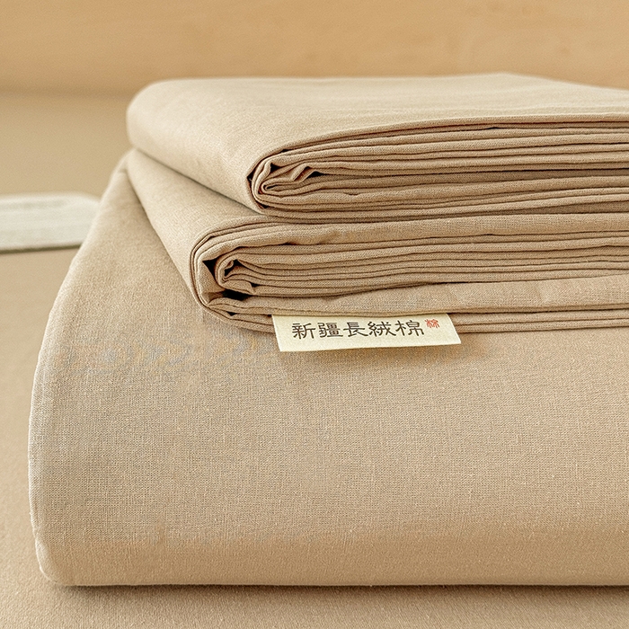 91家纺网 家纺一手货源 找家纺 晓时候 2025新款100%全棉色织水洗棉床单全棉床单纯棉床单 卡其