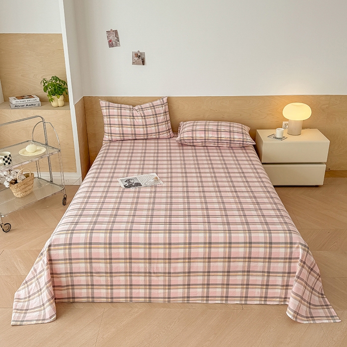 91家纺网 家纺一手货源 找家纺 晓时候 2025新款100%全棉色织水洗棉床单全棉床单纯棉床单 简兮粉