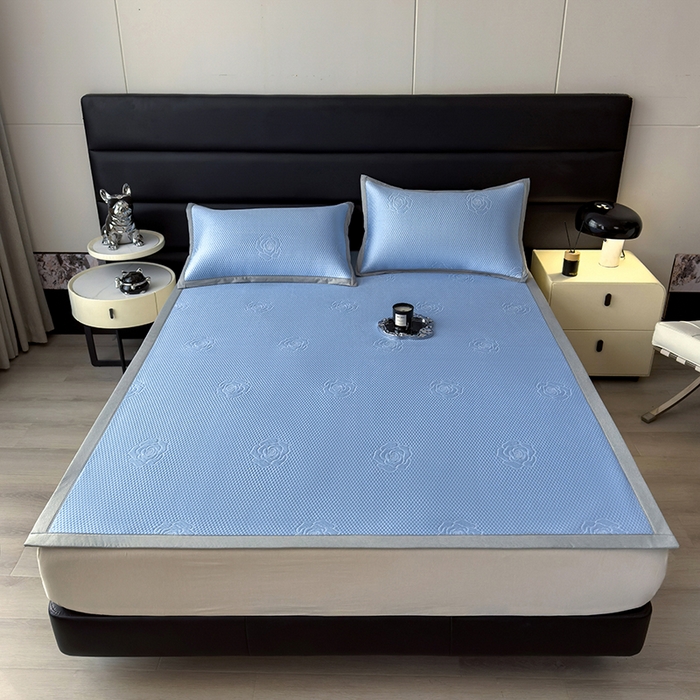 91家纺网 家纺一手货源 找家纺 欧邦 2025新款A类3D立体提花冰豆豆凉席 冰豆豆-清雅蓝