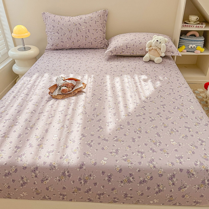 91家纺网 家纺一手货源 找家纺 2025新款12868全棉套件单品系列二单床笠 雅园漫游-紫