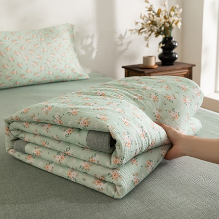 91家纺网 家纺一手货源 找家纺 （总）吾诺 2025新建全棉印花泡泡双层纱大豆夏被子被芯全棉夏被四件套夏凉被空调被